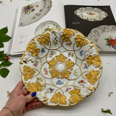 Блюдо Meissen 28 см Мейсенский цветок золочение 1924-34 г Германия