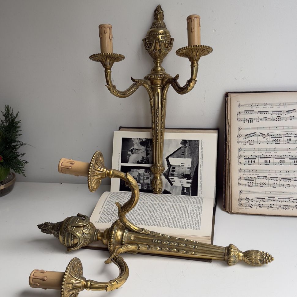 Бра настенное на 2 лампы 45 см латунь Франция     