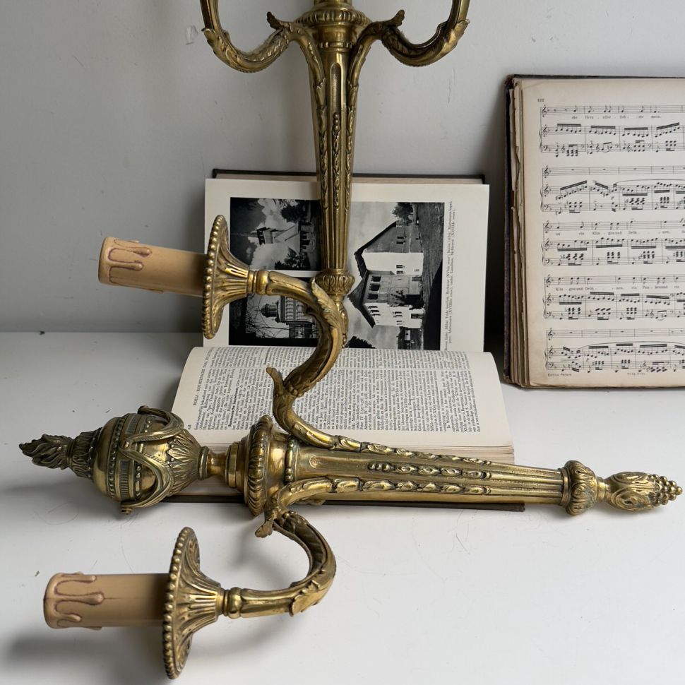 Бра настенное на 2 лампы 45 см латунь Франция     