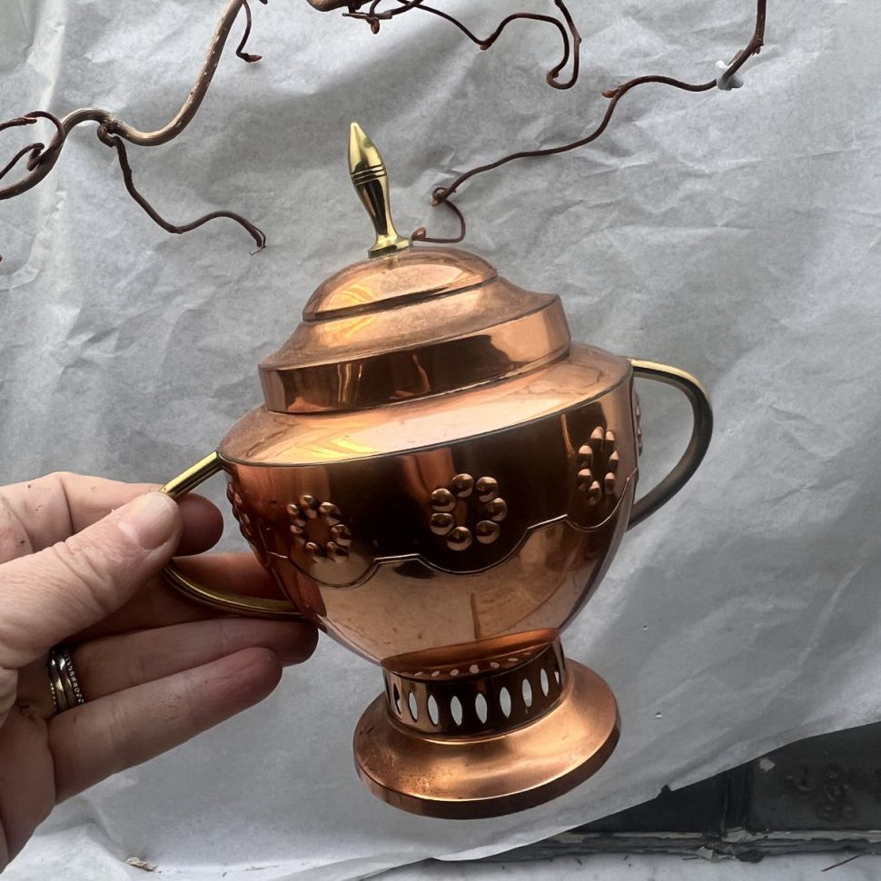 Сахарница медь 15 см ручки латунь