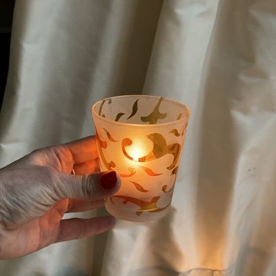 Подсвечник стекло с оранжевым ажуром