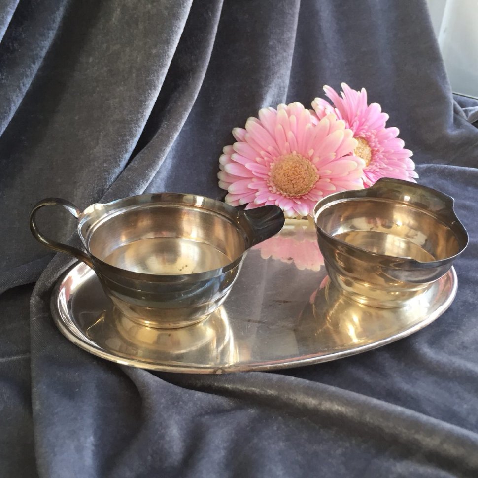 Молочник и сахарница набор мельхиор