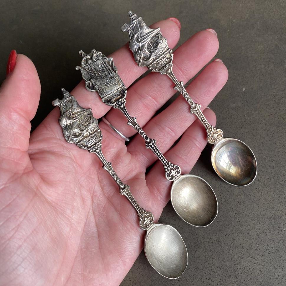 Ложка кофейная 12 см Корабль набор 3 шт мельхиор