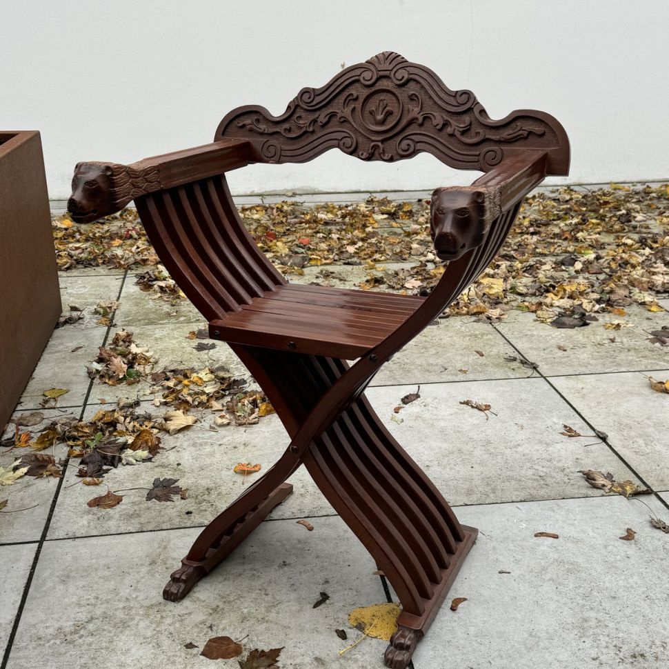 Кресло старинное складное савонарола 87 см дуб Франция